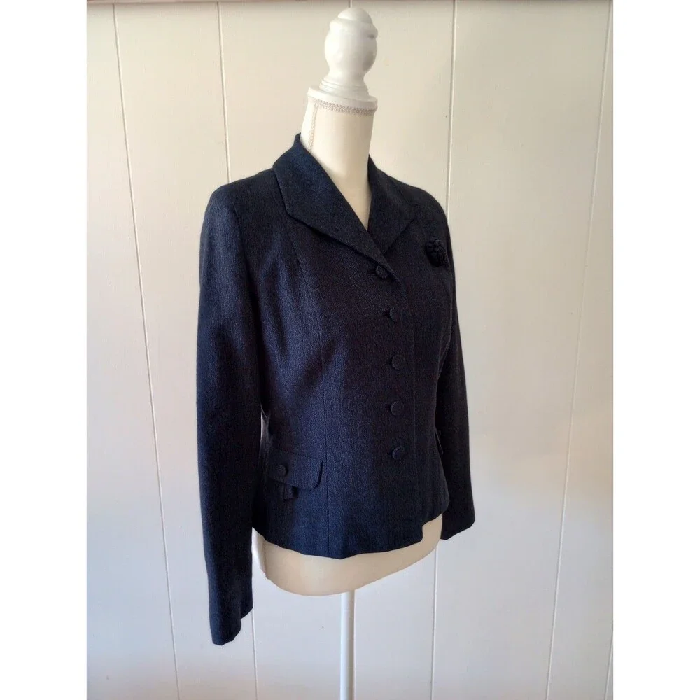Vintage Hahne & Co Wool Blazer Jacket Women's Small Navy Blue Button Front 1950s - Picture 8 of 12